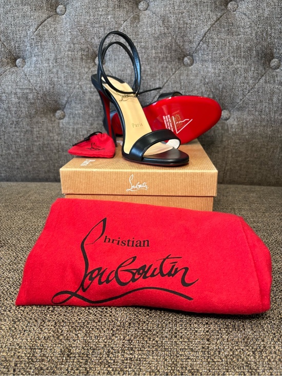 Christian Louboutin Shoes - Christian Louboutin Black Leather Open-Toe Slingback Heels with Red Sole